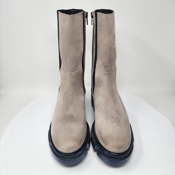 Free People Brooks Chelsea Boots Women EU39/US8.5 Taupe Suede Mid Calf Full Zip - Picture 3 of 13